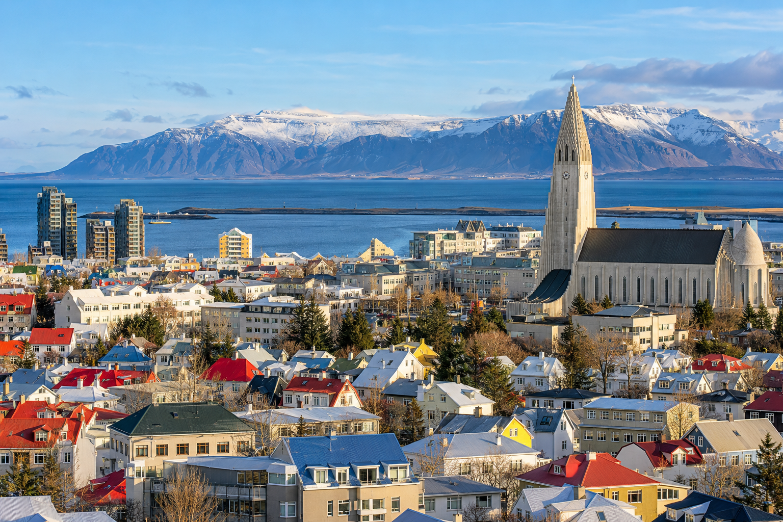 Reykjavík's colourful rooftops and Hallgrímskirkja