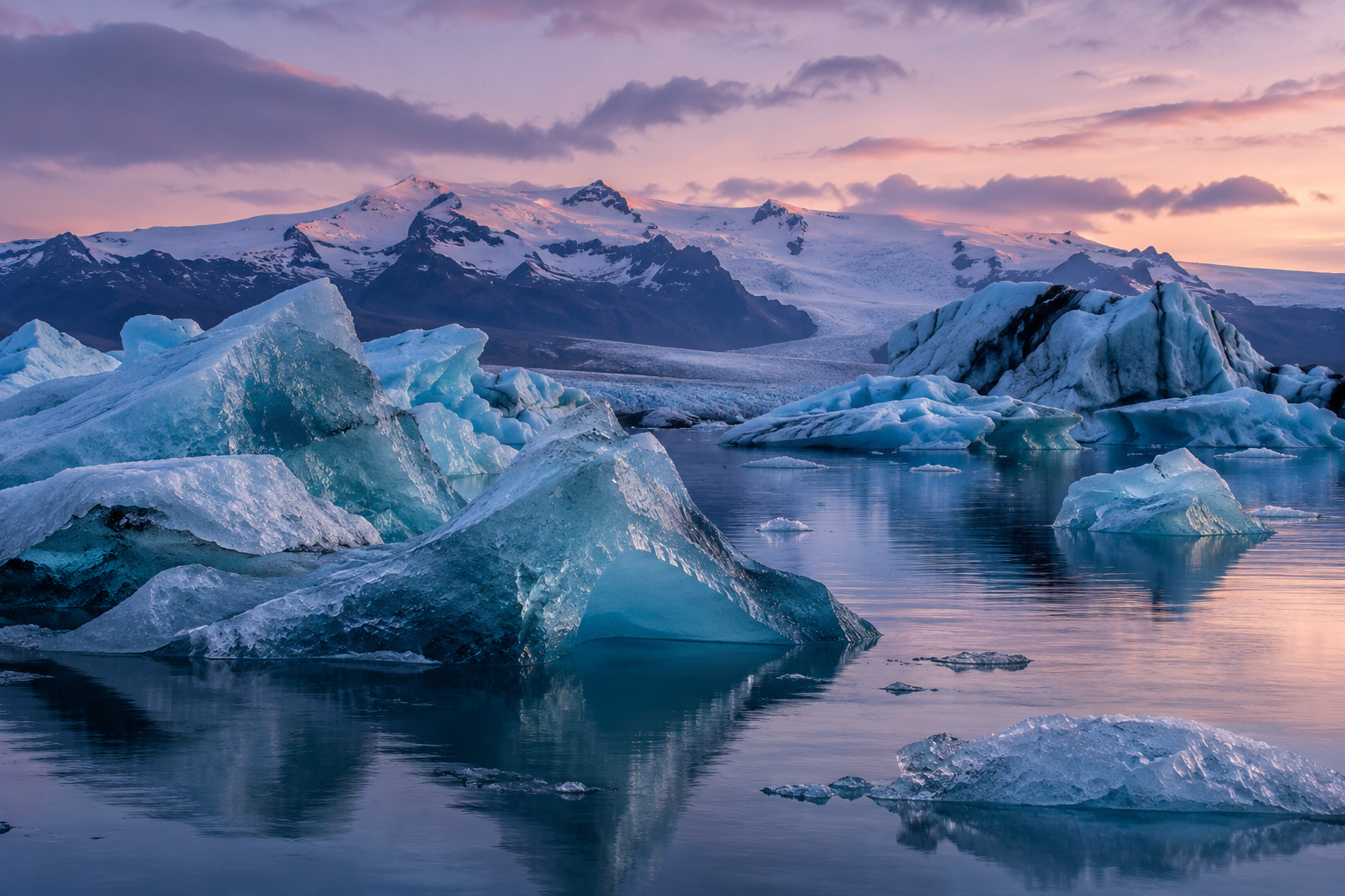 Blue ice floating on the glacier lagoon